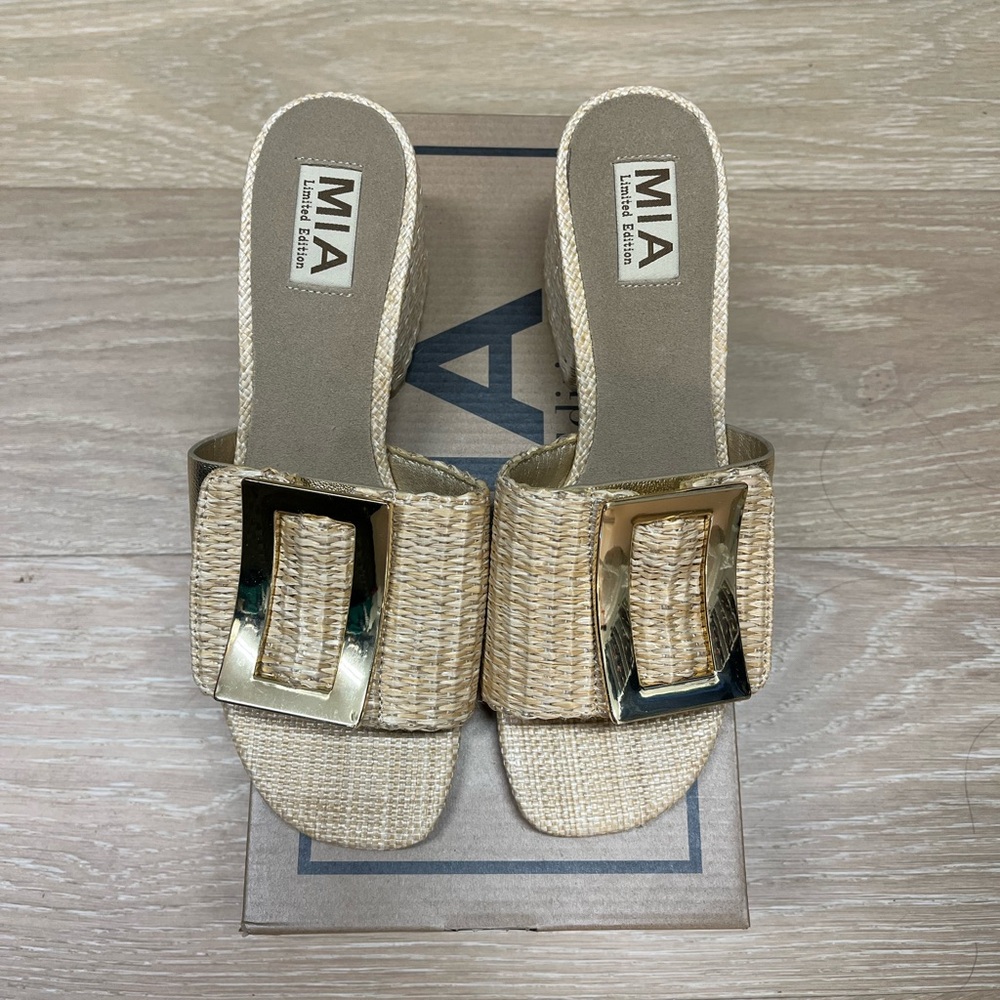 NEW MIA Gold Woven Mules with Buckle